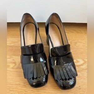 M.Gemi black patent leather size 37.5 ( size 7) loafer heels / heeled loafers